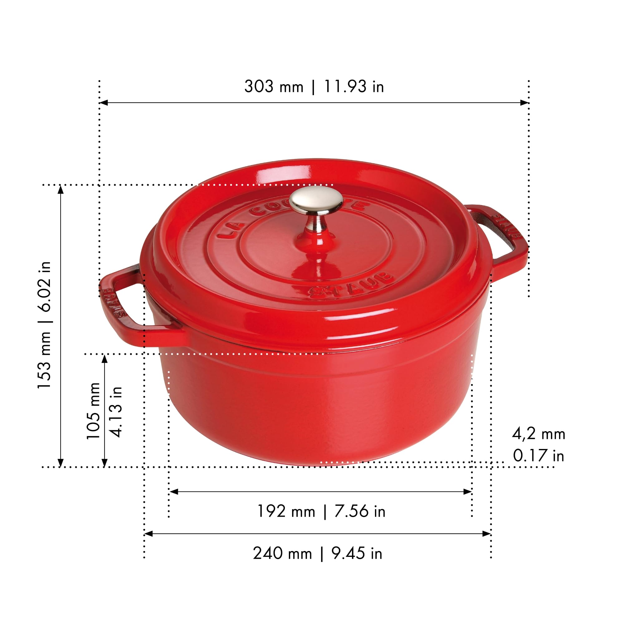 STAUB Cast Iron Dutch Oven 4-qt Round Cocotte, Made in France, Serves 3-4, Cherry - Image 3