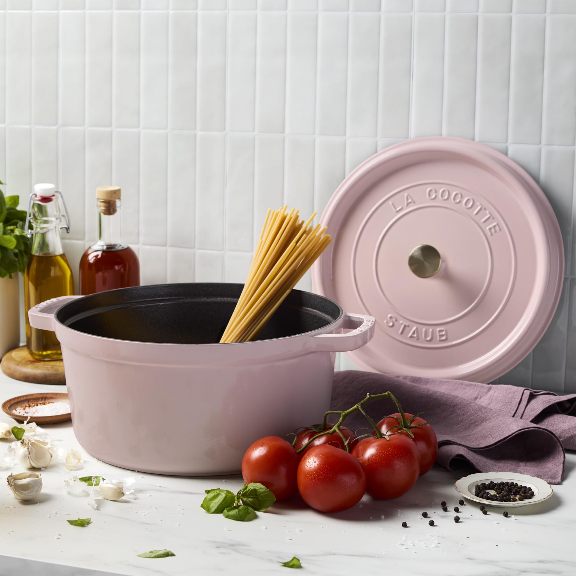 Staub Cast Iron Round Cocotte 7-quart-Peony Pink - Image 4