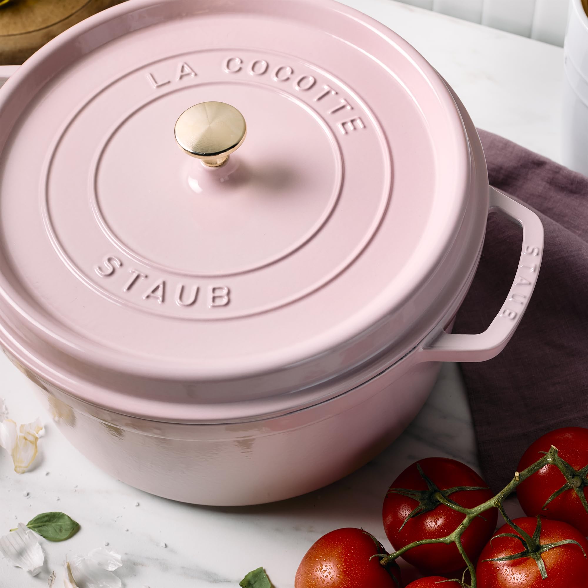 Staub Cast Iron Round Cocotte 7-quart-Peony Pink - Image 5