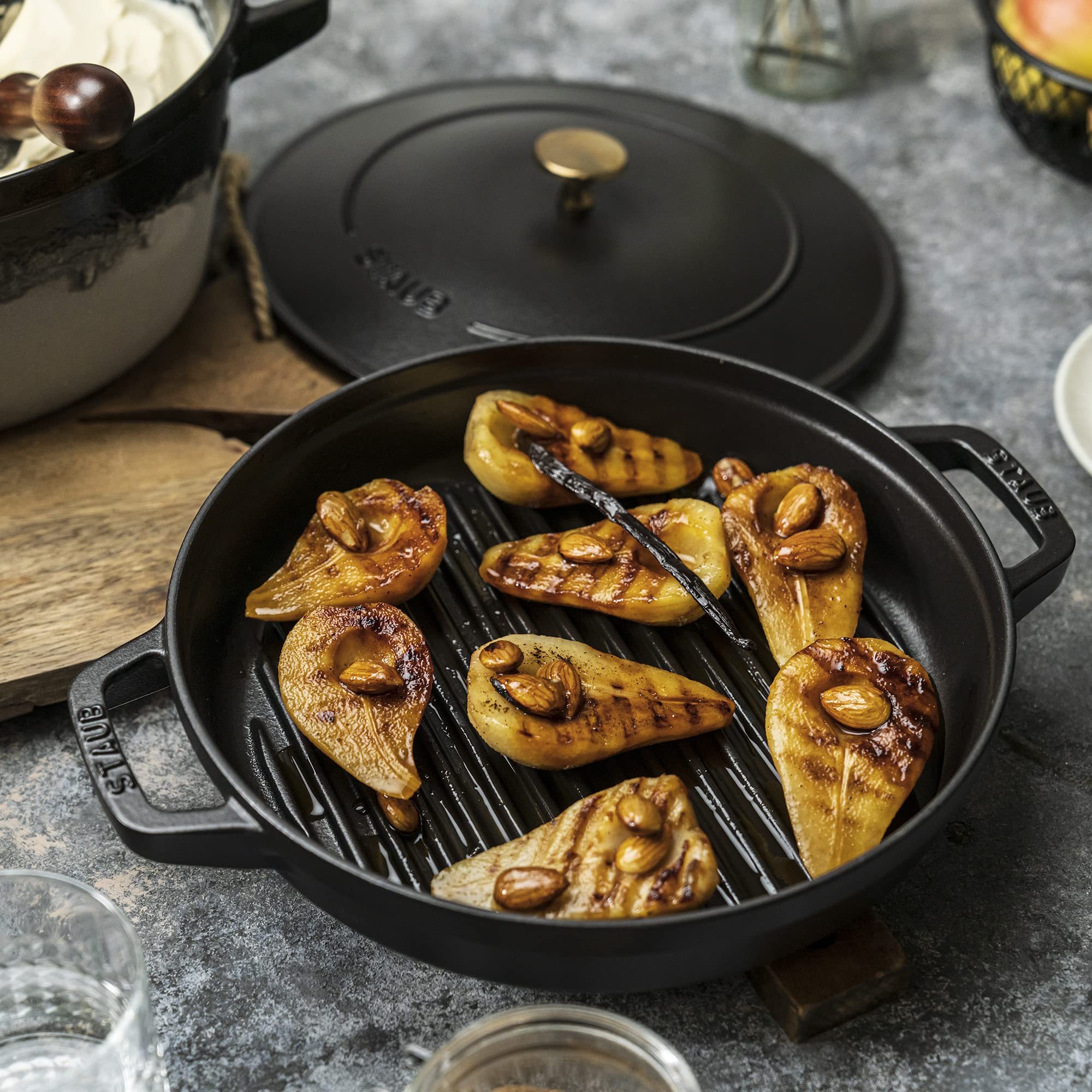 STAUB Cast Iron Set 4-pc, Stackable Space-Saving Cookware Set, Dutch Oven, Skillet, Grill Pan with Universal Lid, Made in France, Matte Black - Image 11