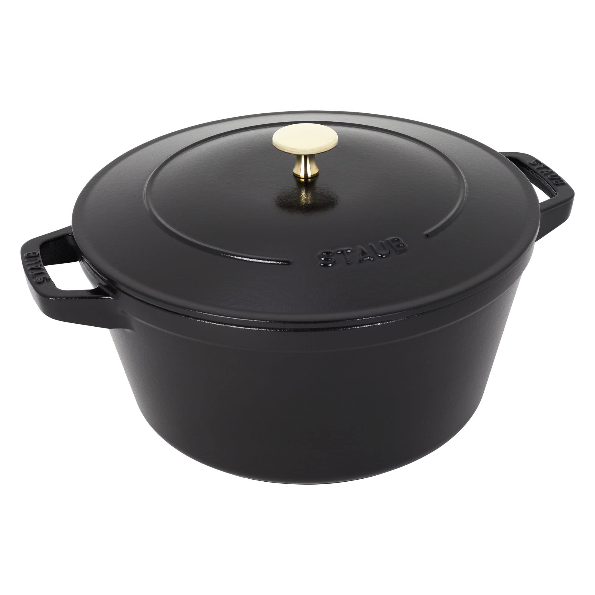 STAUB Cast Iron Set 4-pc, Stackable Space-Saving Cookware Set, Dutch Oven, Skillet, Grill Pan with Universal Lid, Made in France, Matte Black - Image 5