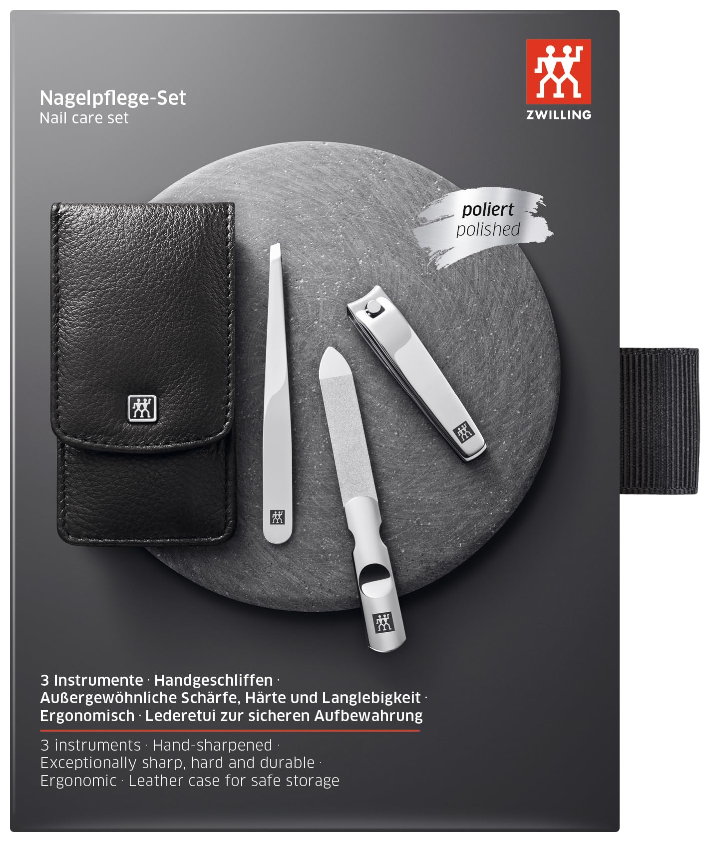 ZWILLING Beauty Classic INOX 4-pc Manicure and Tweezer Set with Black Leather Case, Nail Care Made of Genuine Leather with Push Button - Image 6