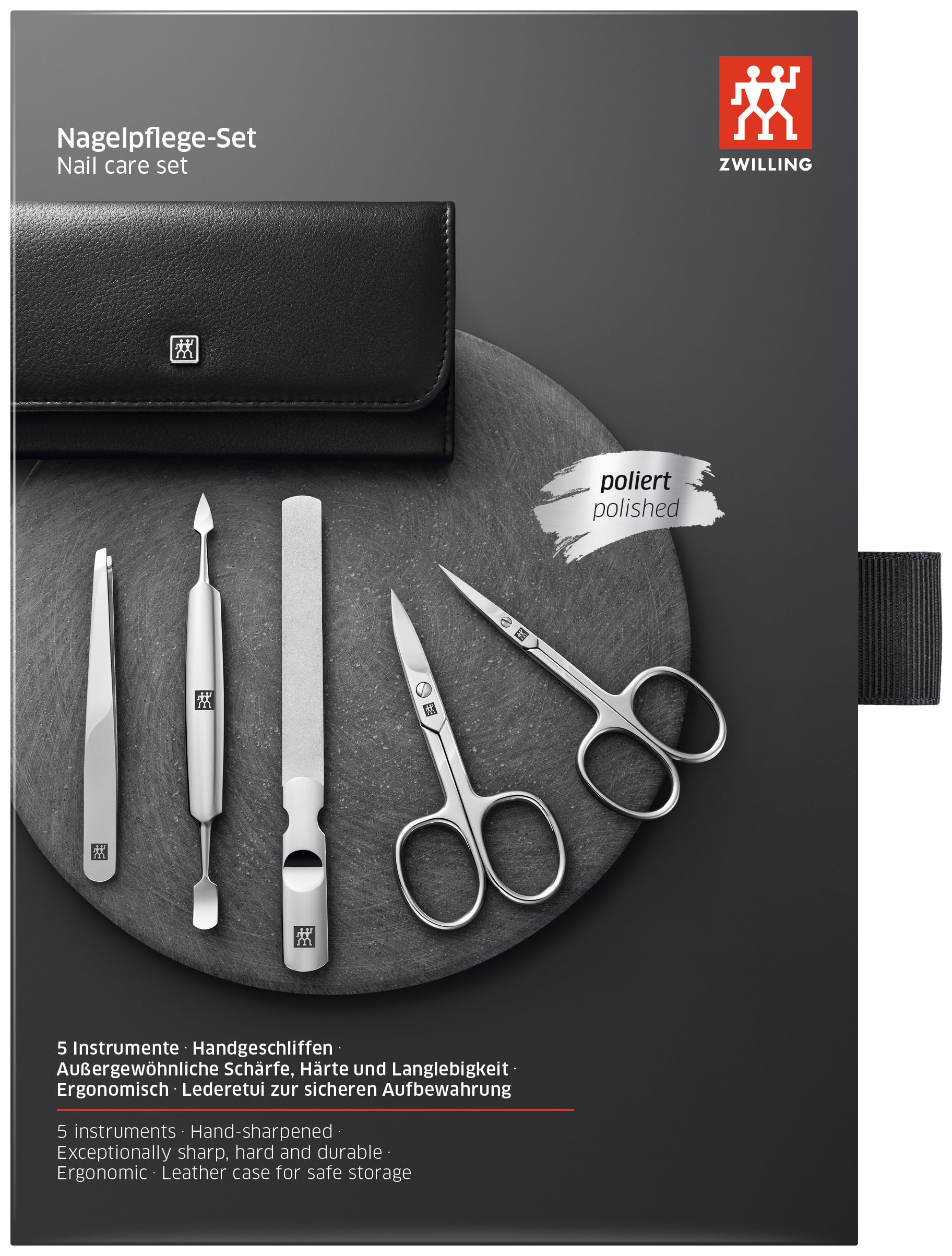 ZWILLING Beauty Classic INOX 6-pc Manicure and Pedicure Set with Black Leather Case, Nail Care Made of Genuine Leather with Push Button - Image 6