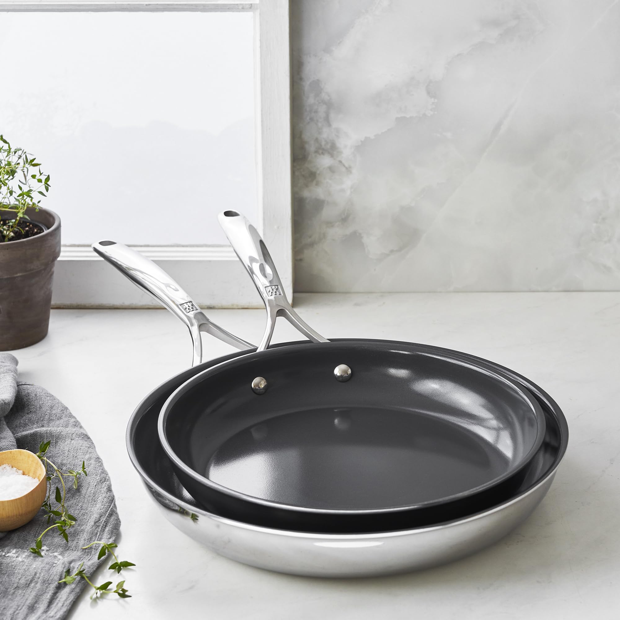 ZWILLING Energy Plus 2-pc Stainless Steel Ceramic Nonstick 10-in & 12-in Fry Pan Set - Image 3