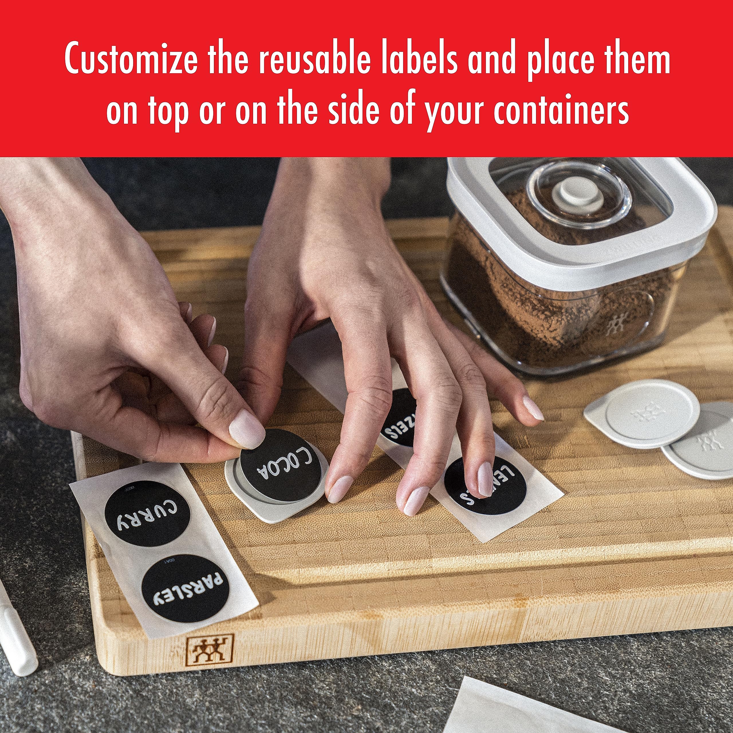 ZWILLING Fresh & Save CUBE 11-Piece Reusable Silicone Label with Chalk Maker Set, for Keeping Track of Food and Avoiding Waste, Black - Image 3