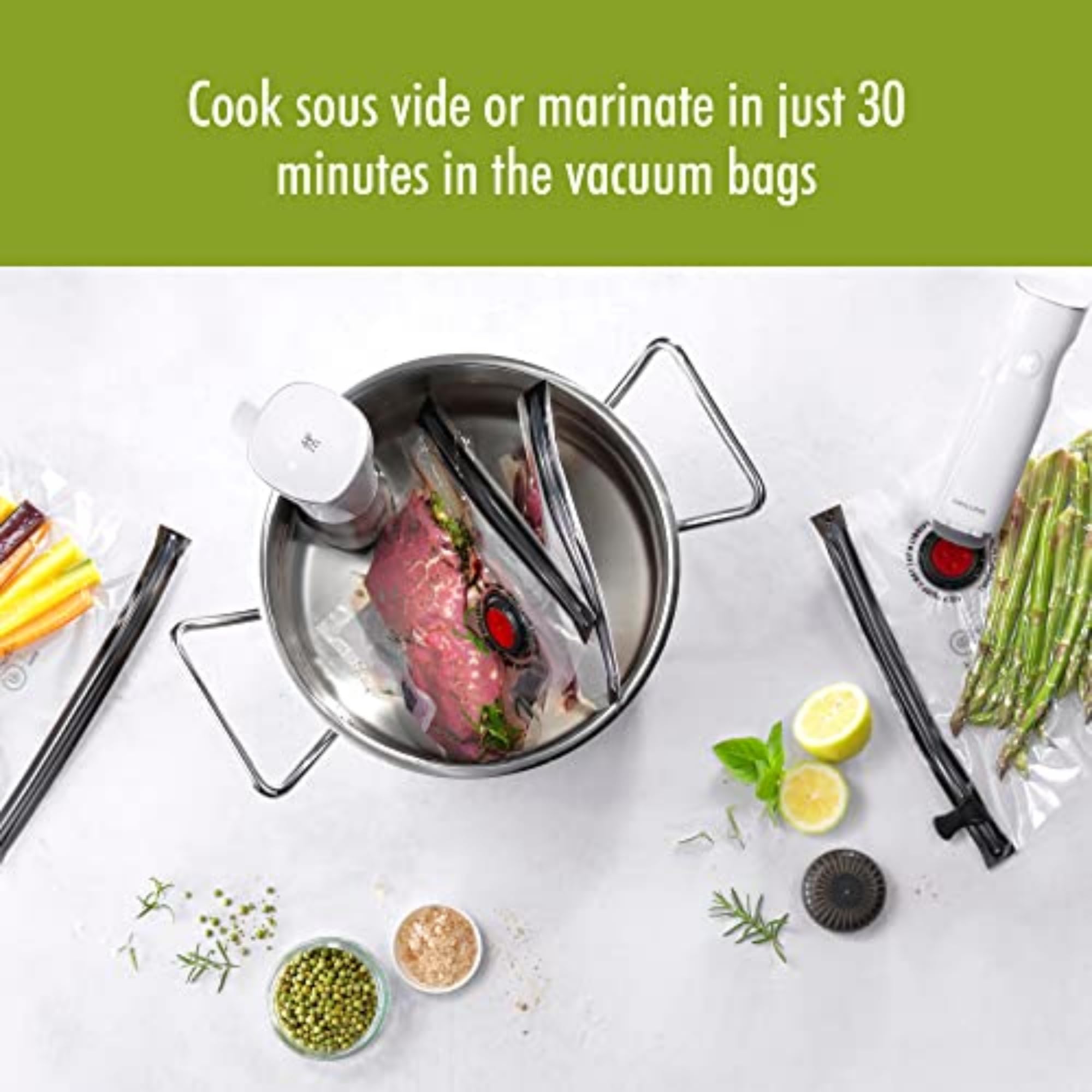 ZWILLING Fresh & Save Vacuum Sealer Machine 6-pc Starter Set, Airtight Food Storage Container, Reusable Sous Vide Bags, Meal Prep, BPA Free - Image 13