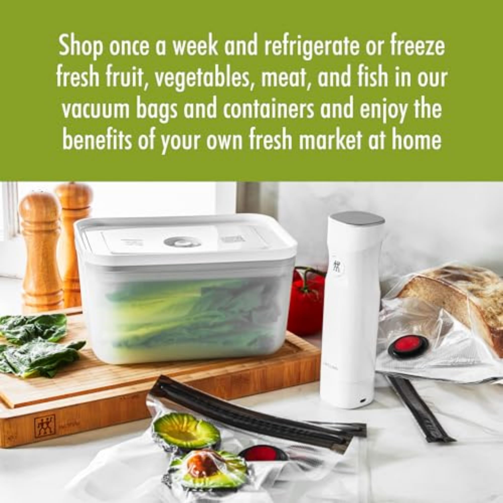 ZWILLING Fresh & Save Vacuum Sealer Machine 6-pc Starter Set, Airtight Food Storage Container, Reusable Sous Vide Bags, Meal Prep, BPA Free - Image 9