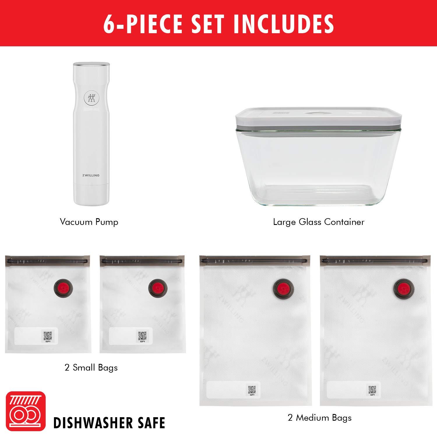 ZWILLING Fresh & Save Vacuum Sealer Machine Starter Set with Airtight Food Storage Container Glass, Sous Vide Bags, Meal Prep - Image 6