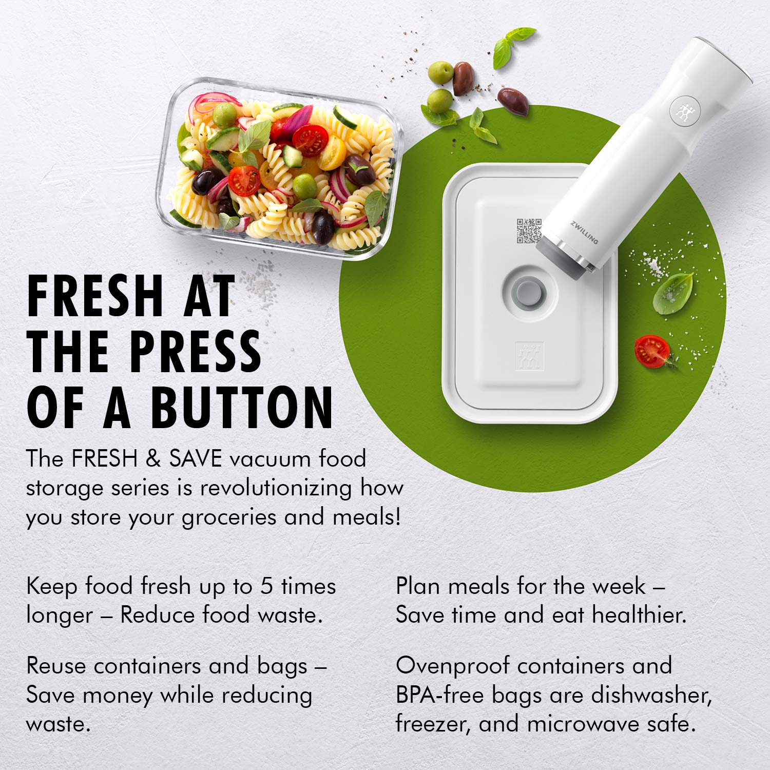 ZWILLING Fresh & Save Vacuum Sealer Machine Starter Set with Airtight Food Storage Container Glass, Sous Vide Bags, Meal Prep - Image 7