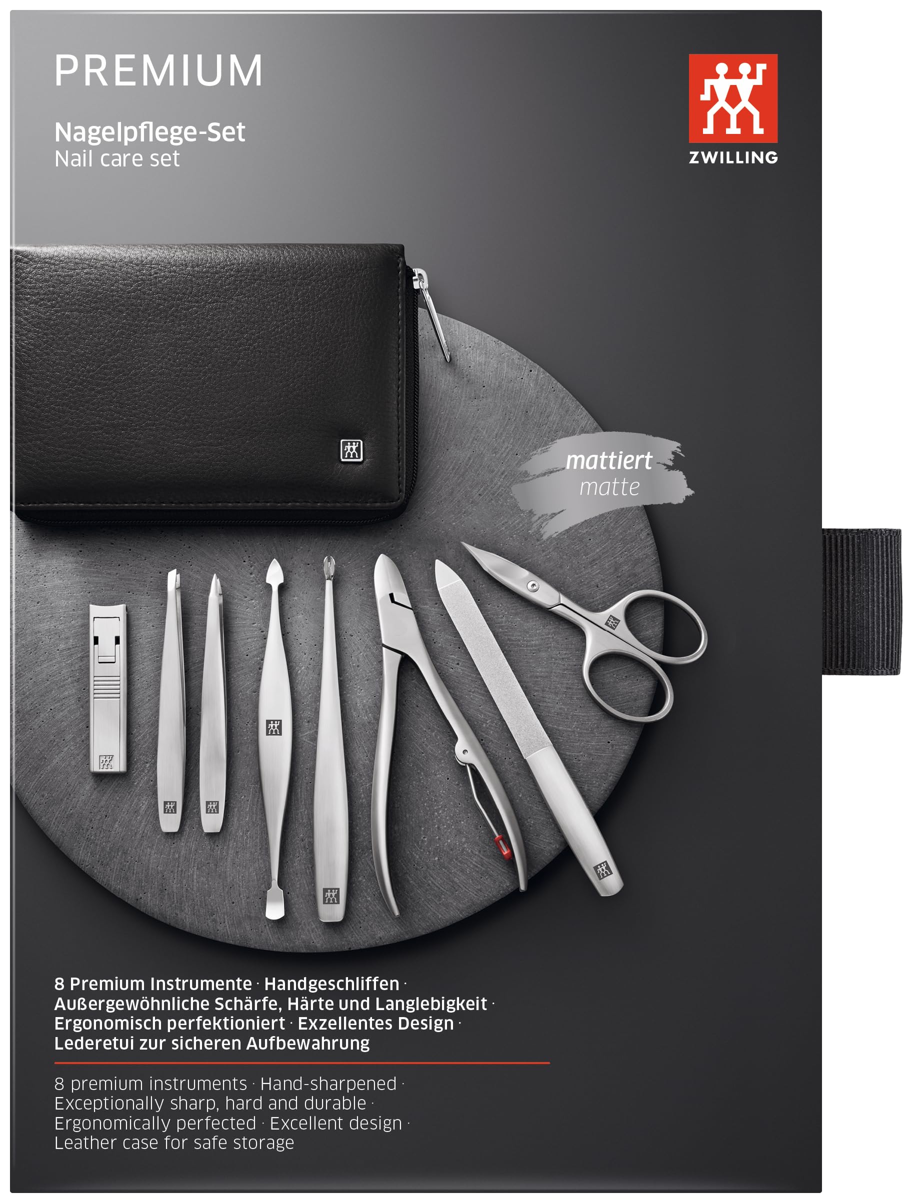 ZWILLING Manicure Set (8 piece, comprehensive nail care, pedicure, travel size, genuine leather case with zipper), Premium, Black - Image 6
