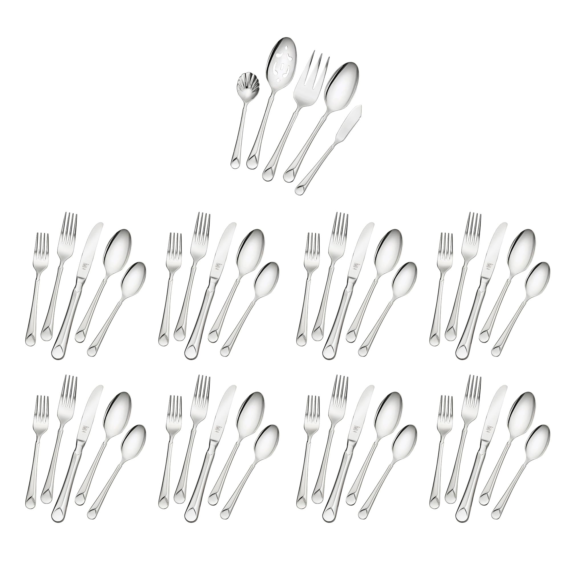 ZWILLING Provence 45-Piece Flatware Set, 18/10 Stainless Steel, Dual Mirror-Satin Finish, Service for 8, 5-piece placesetting plus 5 serving pieces - Image 9