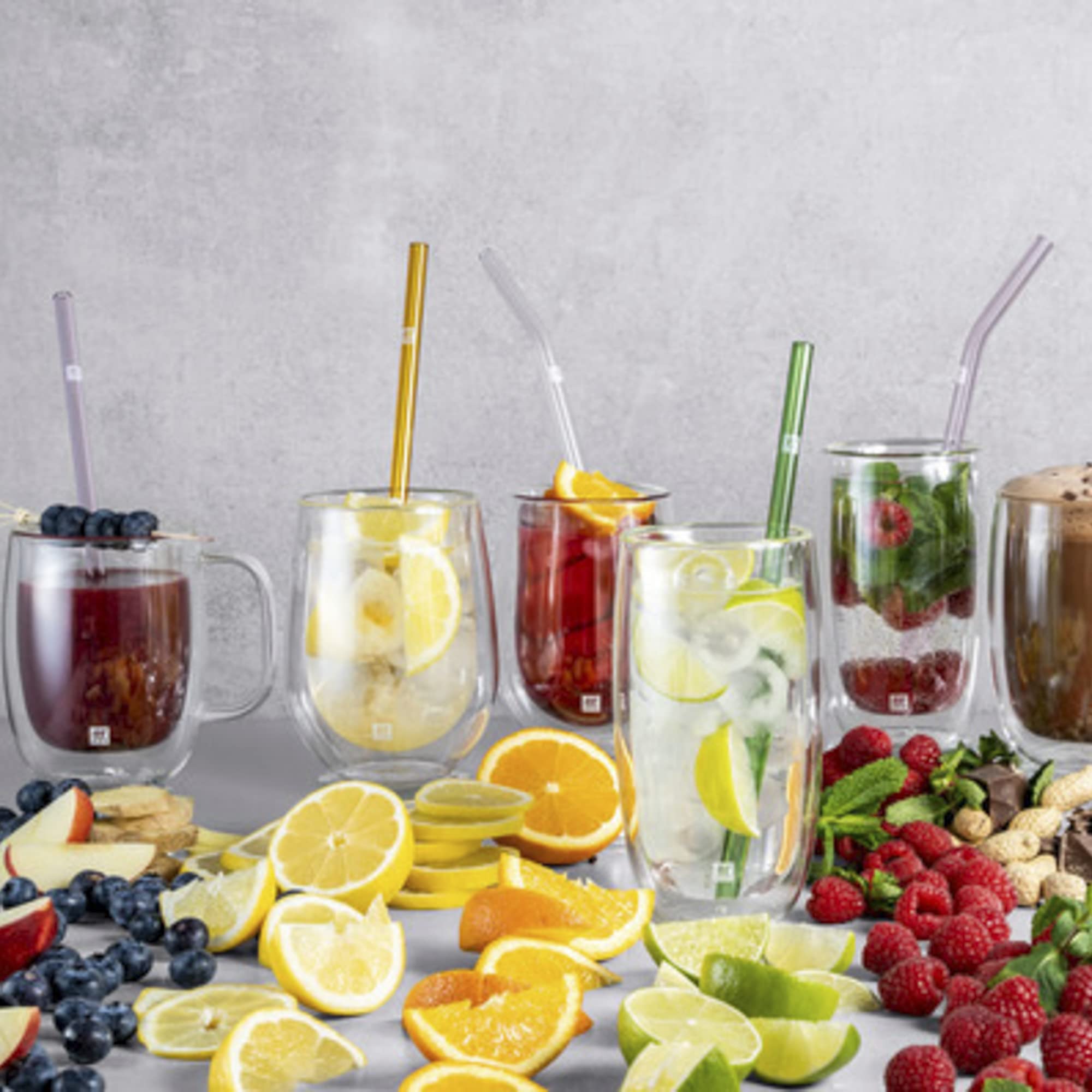 ZWILLING Sorrento 5-pc Bent Glass Straw Set - Multi Color - Image 6